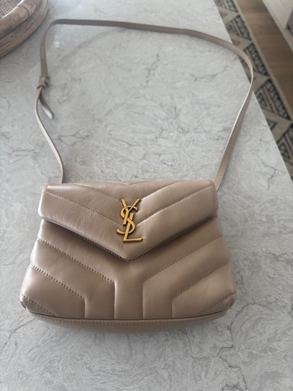 Saint Laurent Taupe Quilted Leather Crossbody Bag with Gold YSL Hardware